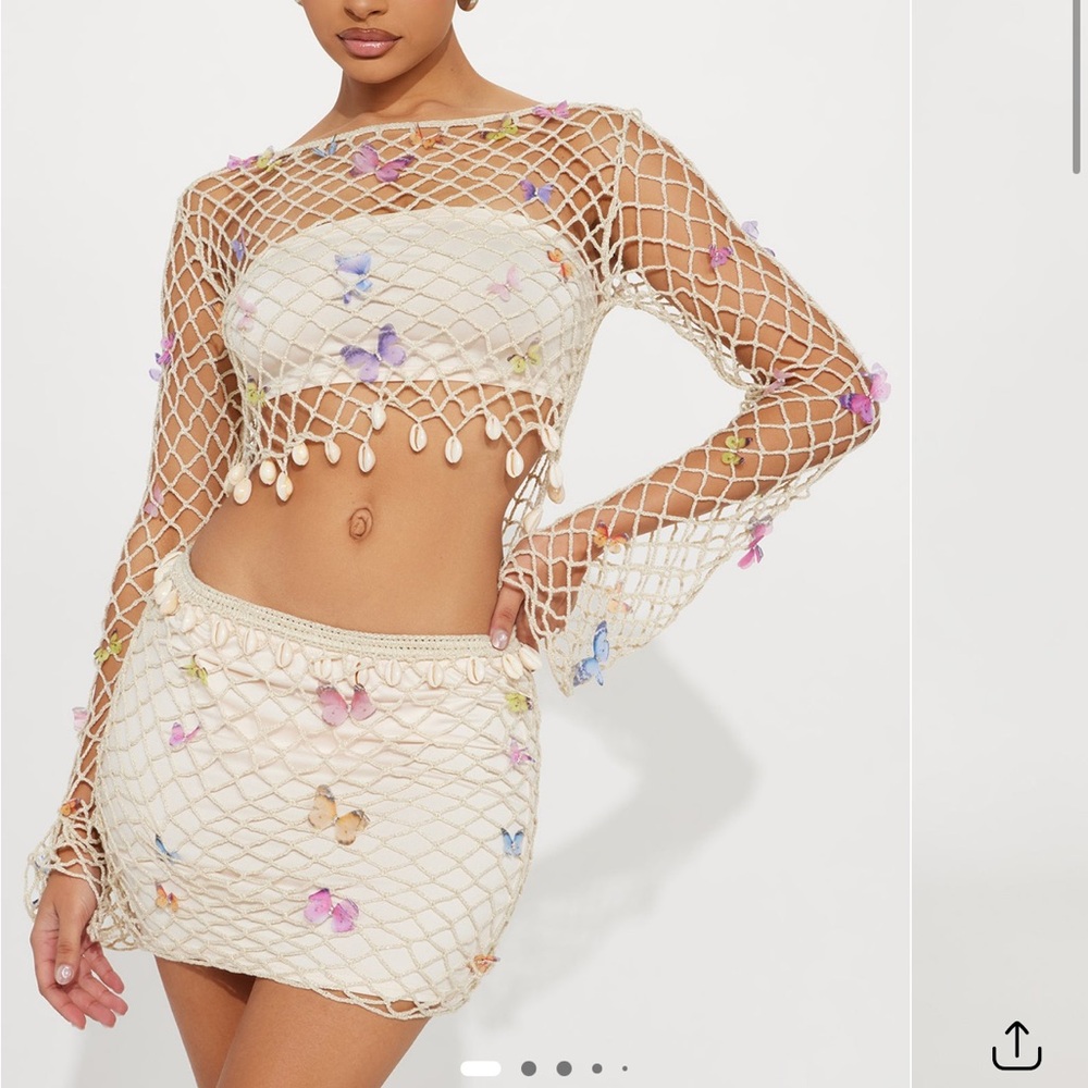 Fashion Nova Cream Mini Skirt with Butterfly Accents